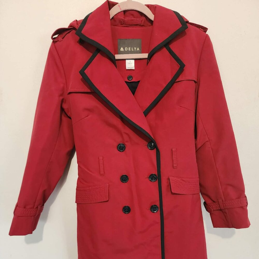 Delta Airlines Red Trench Coat Jacket Size 4 Petite